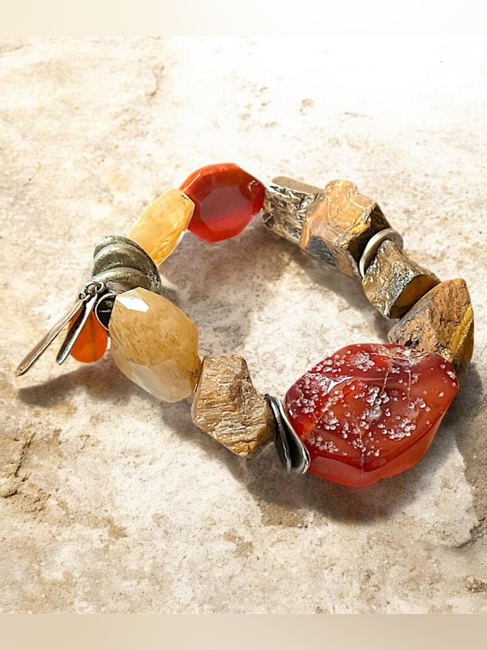 Silpada Sterling Silver Agate Tiger’s Eye Heat Wave Stretch Bracelet